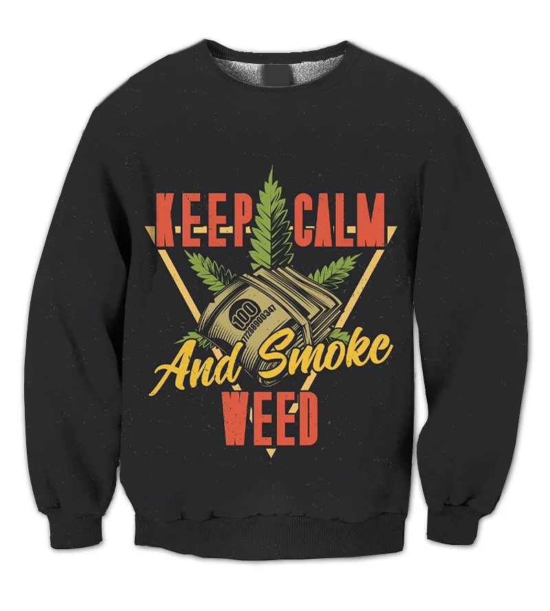 

REAL American US SIZE Keep Calm and Smoke Up Sublimation Print Crew Neck Sweatshirt Jacket