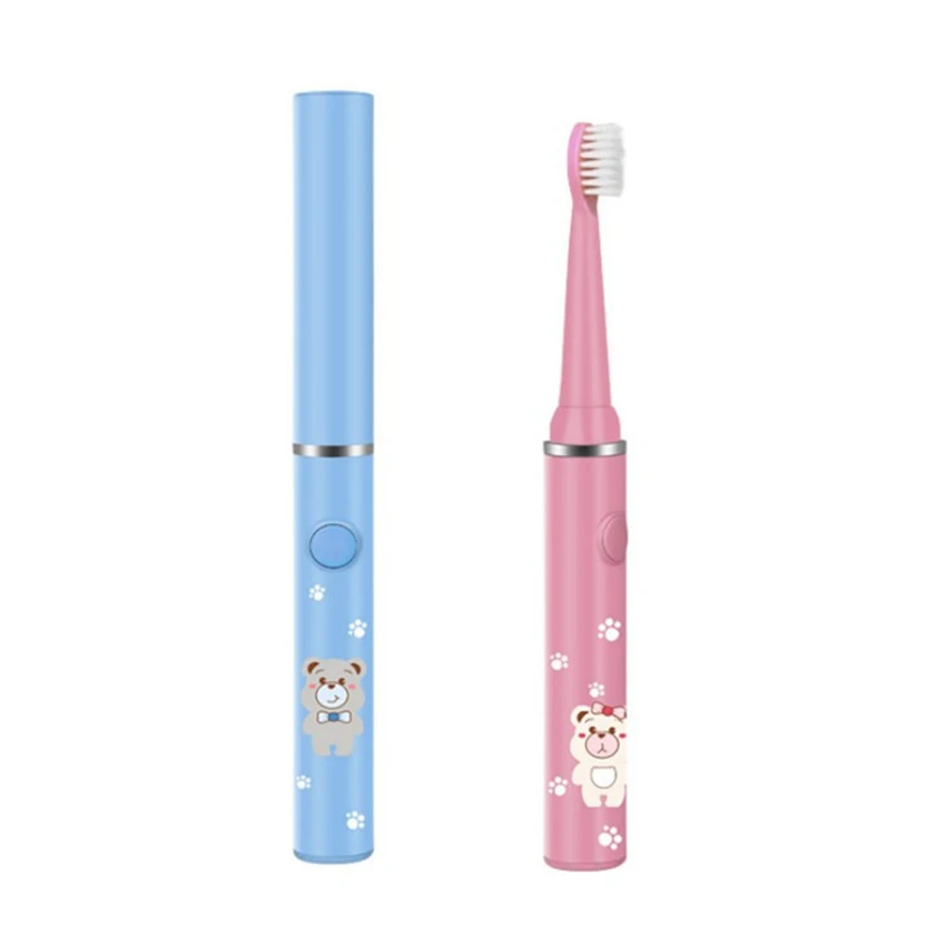 Rechargeable Electric Power Toothbrush for Kids, with 2 Replacement Brush Heads, 3 Modes, IPX7 Waterproof, Pink, Blue