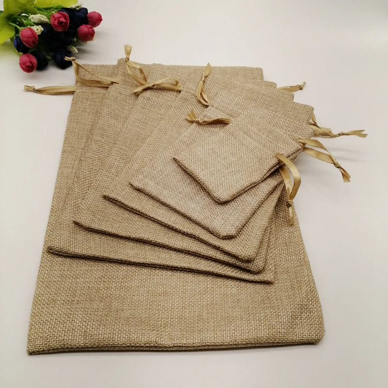 50pcs Silk Ribbon Jute Bag Sack Drawstring Bag Small Jewelry Bags Pouch for Jewelry Packaging Display Wedding Christmas Gift Bag