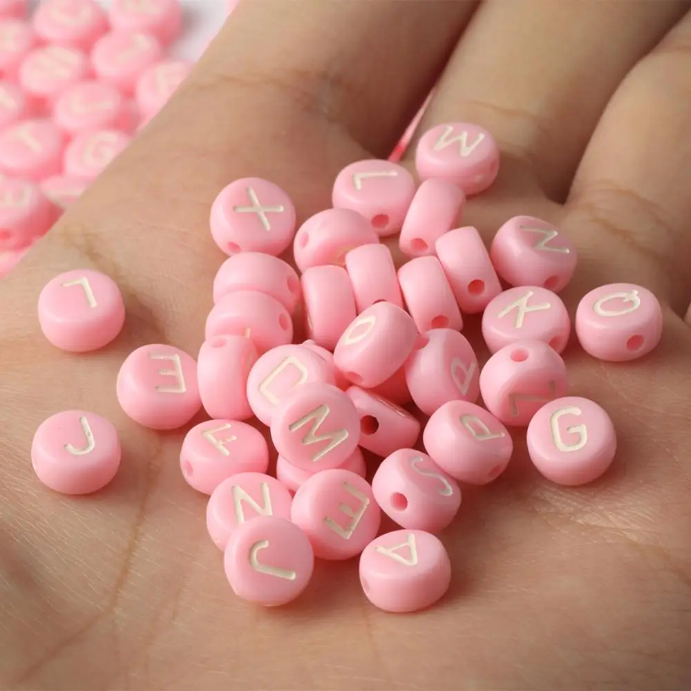 Acrylic Letter Beads Pink Alphabet Round Flat Loose Spacer Beads for Jewelry Making Handmade DIY Kids Bracelets Earrings