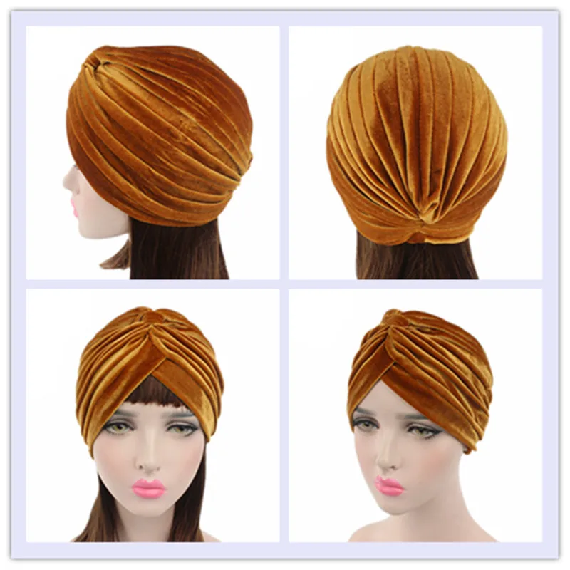 New Muslim Women Stretch Solid Velvet Turban Hats Chemo Beanie Bandana Scarf Head Wrap Cover Cap Hair Loss Accessories