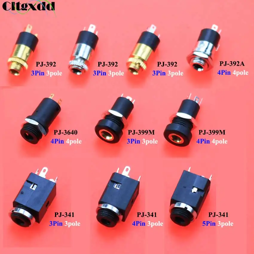 2PCS 3.5mm Headphone Jack Female Socket PJ-392 A 3640 399 341 342M 301 376 324 325 3 4 Pole 3.5 Stereo Video Audio Connector