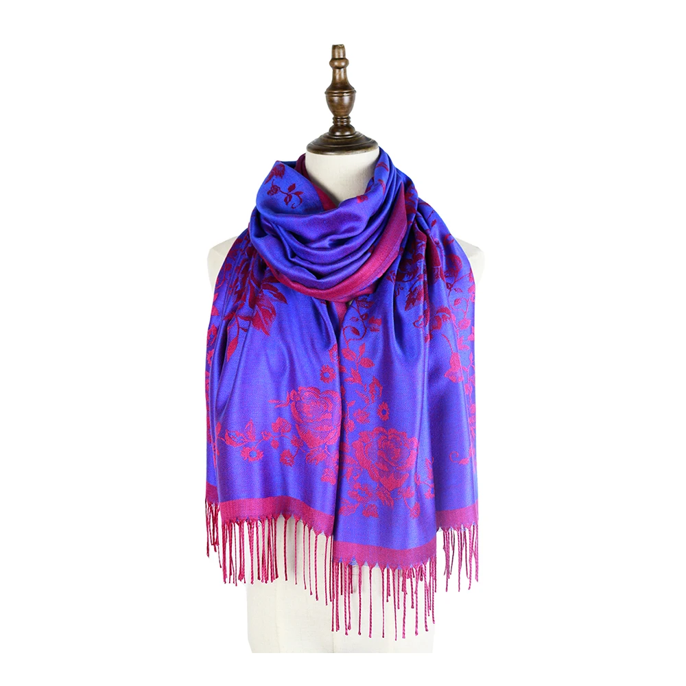 Boutique Scarf Mujer Jacquard Rayon Wraps Shawls Femme Pashmina Fashion Floral Soft Hijabs Vimpa