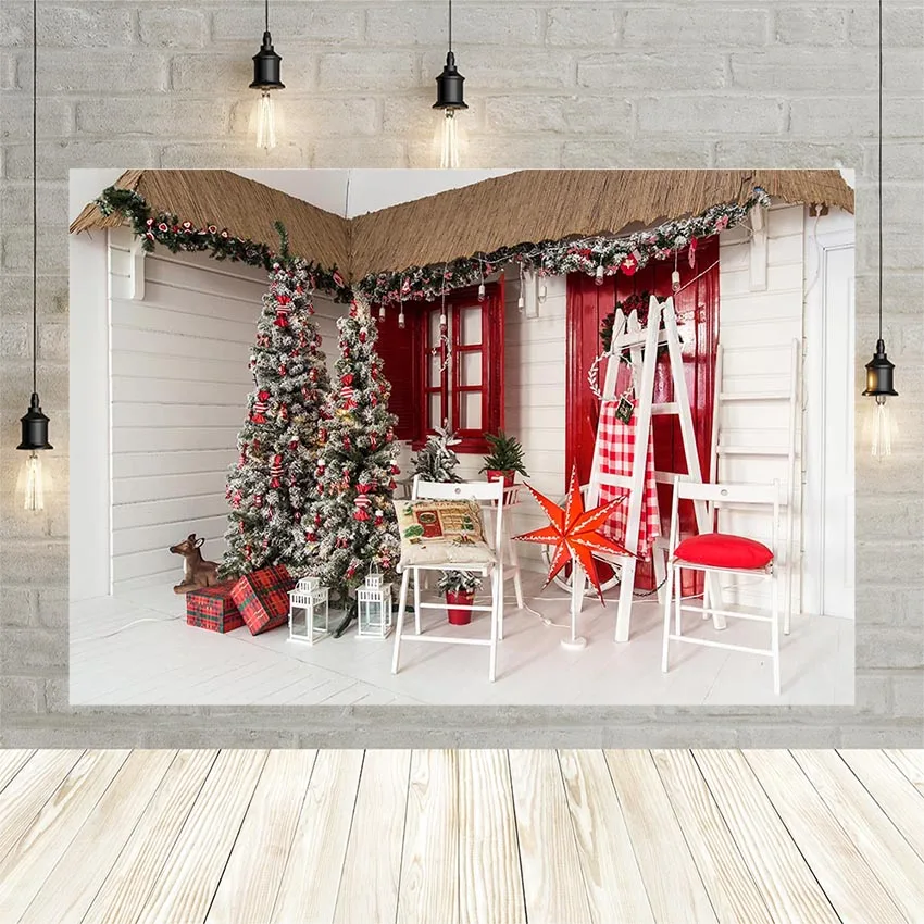 Avezano Photo Backdrops Merry Christmas Tree Winter Gift Red Curtain Chair Decoration Children Photocall Photography Background