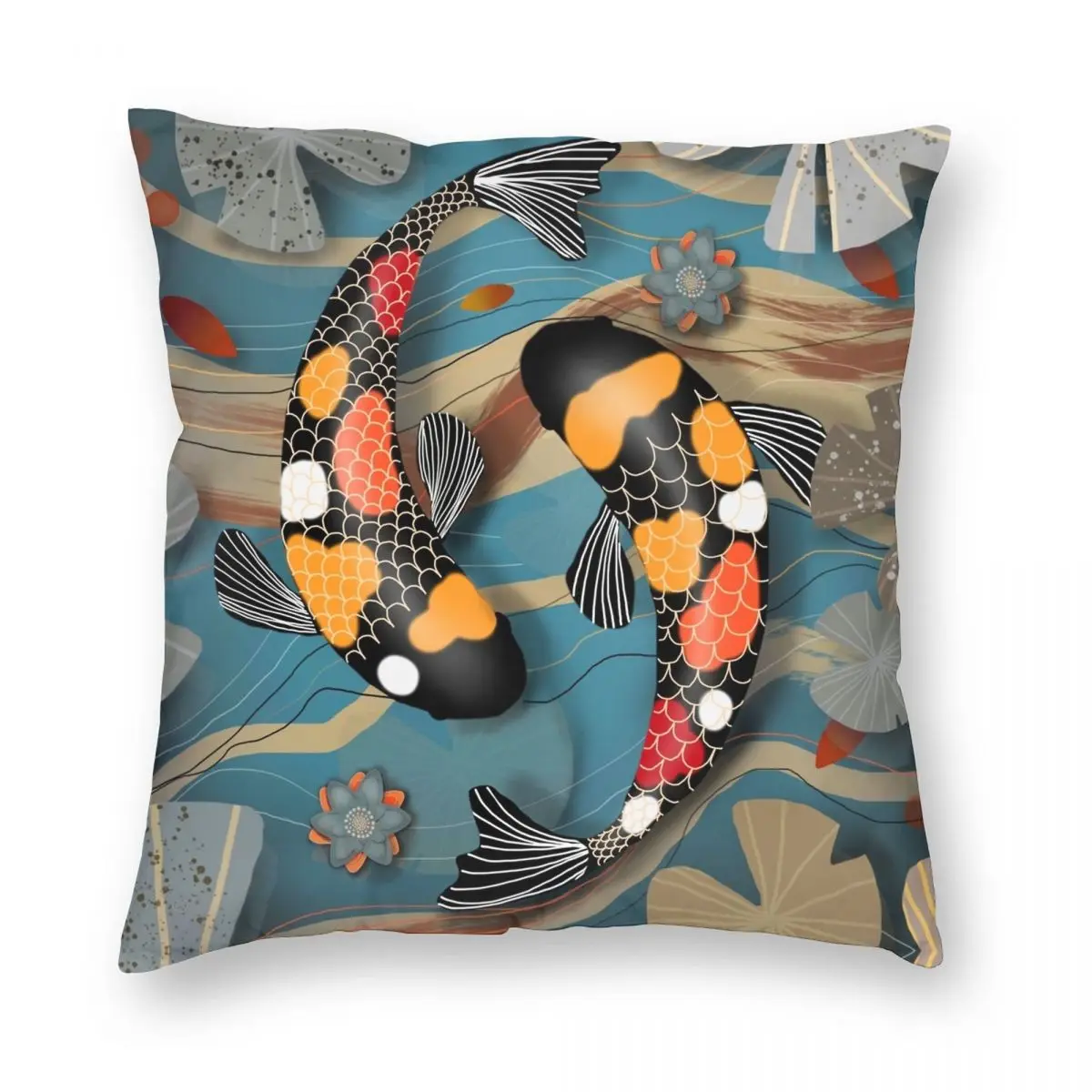 

Koi Watergarden Square Pillowcase Polyester Linen Velvet Pattern Zip Decor Throw Pillow Case Sofa Seater Cushion Cover