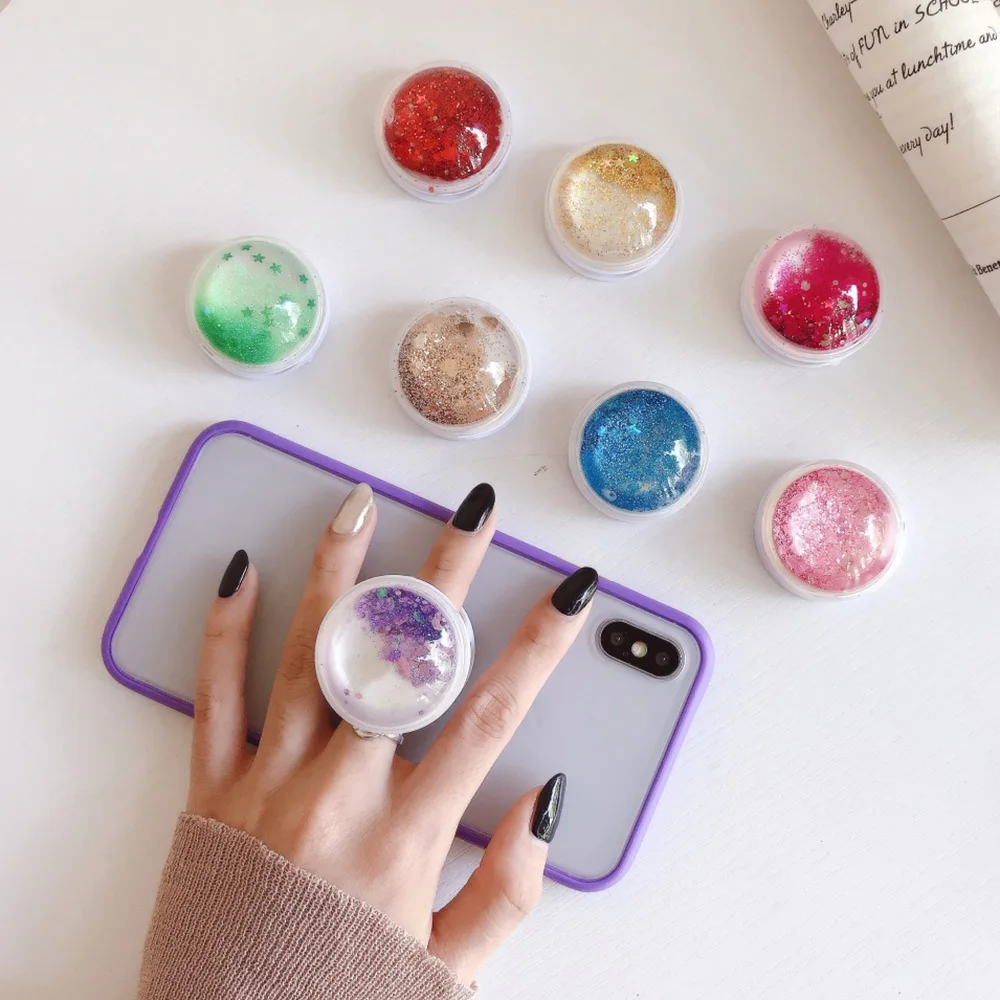 Universal Phone Bracket Glitter Quicksand Expanding Grip Finger Ring Holder for iPhone Samsung Huawei Phone Holder Stand