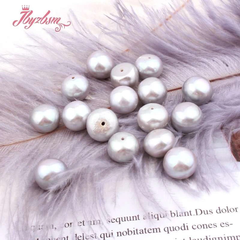 Half Drilling Gray Freshwater Pearl 3A Grade Button Beads Natural Stone Beads For Yourself DIY Earring Jewelry Fashion 5 Pair