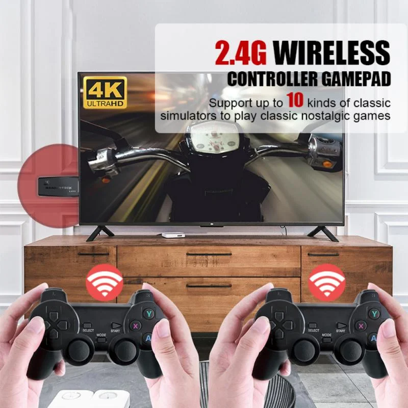 

Портативная игровая приставка 4K, Игровая приставка для ТВ, Игровая приставка 2,4G, беспроводной контроллер, семейные игры с геймпадом, встроенные 10000 классических игр