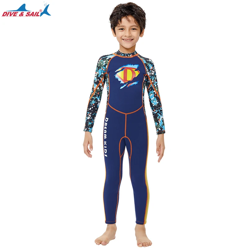 Full Body Kids Wetsuit Neoprene One Piece Warm Swimsuit 2.5MM for Girls Boys Children, Long Sleeve UV Protection Swimming Suit