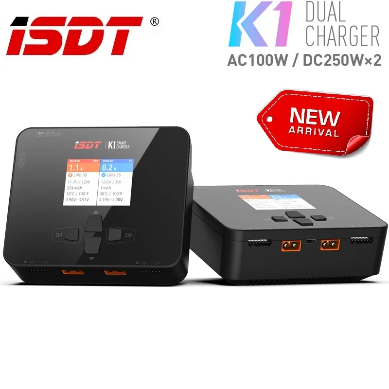 

2021 NEW ISDT K1 AC 100W DC 250W/10Ax2 Dual Channel Balance Charger Discharger for Lipo LiFe LiHv Battery