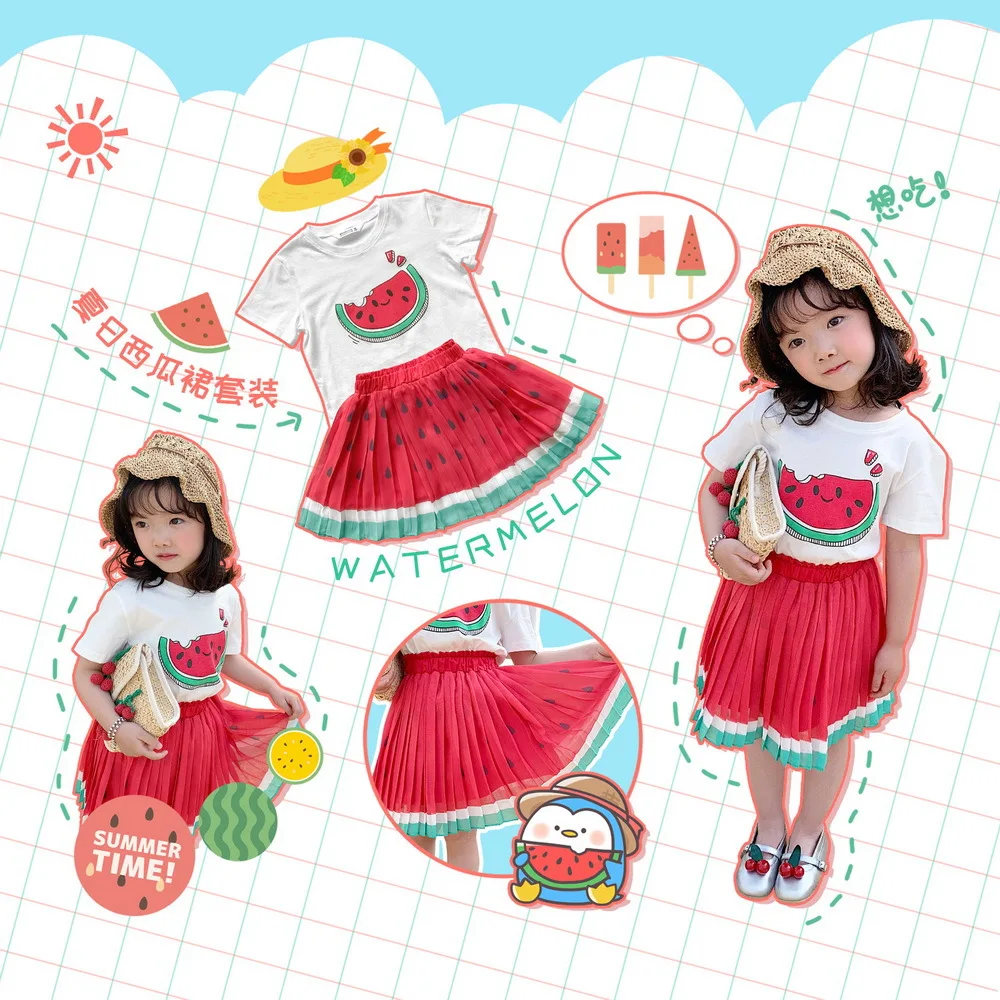 Tonytaobaby Girls Cute Watermelon Pattern Pure Cotton Summer Refreshing Suit  Toddler Clothes