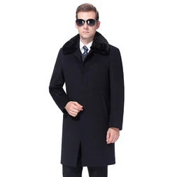 Manteau en laine chaud pour homme, Long, en mélange de paon, cachemire, doublure en fourrure de lapin véritable, hiver 2022