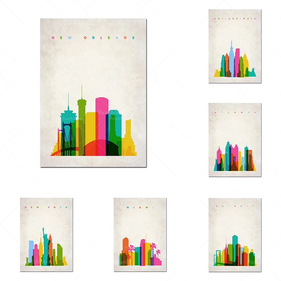 New York Skyline, Philadelphia, New Orleans, New York Home Art Mural, New York Skyline, New York Poster, New York Village Print