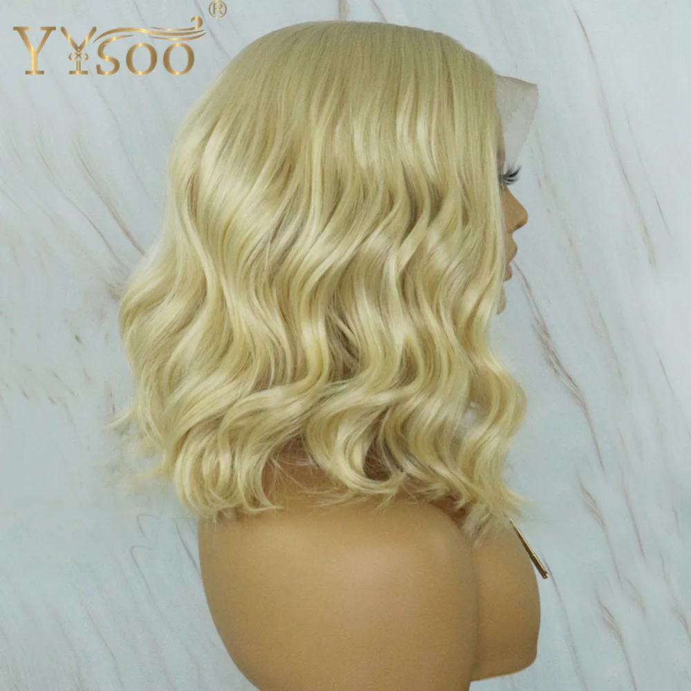 YYsoo13x4 krótki 613 blond kolor syntetyczna koronka przodu peruki Futura odporne na wysoką temperaturę Glueless w celu uzyskania peruka Body Wave