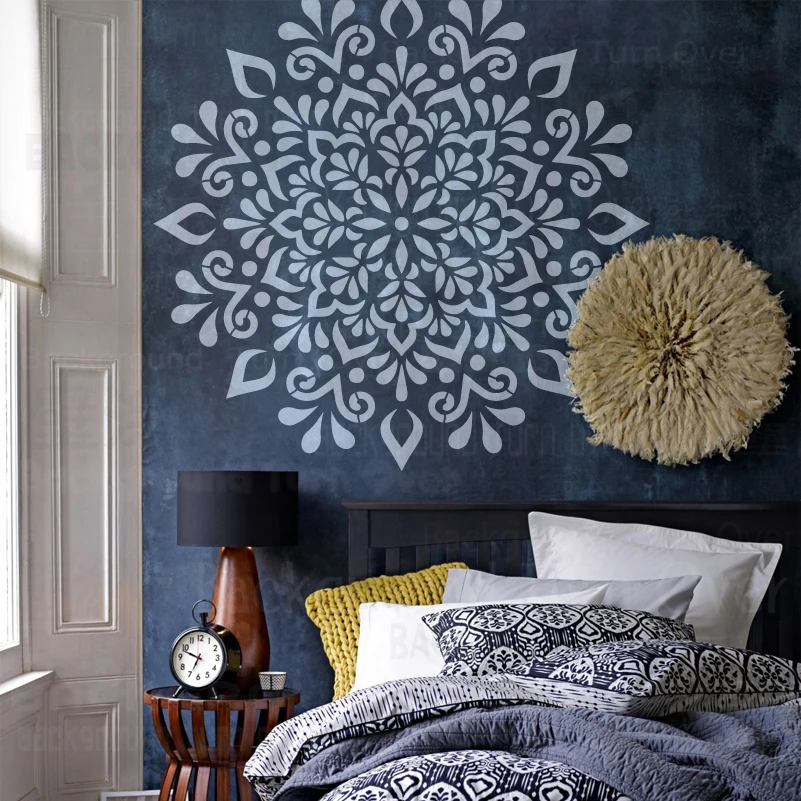 70 ซม.-110 ซม.Stencil Wall สําหรับภาพวาดปูนปลาสเตอร์ตกแต่งตกแต่ง Putty Decors ลูกกลิ้งสีขนาดใหญ่ Mandala เพดานรอบ S063