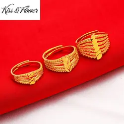 KISS&FLOWER Hollow Gold Resizable Rings for Women Female Birthday Wedding Party Christmas Mother Girlfriend Ladies Gifts RI60