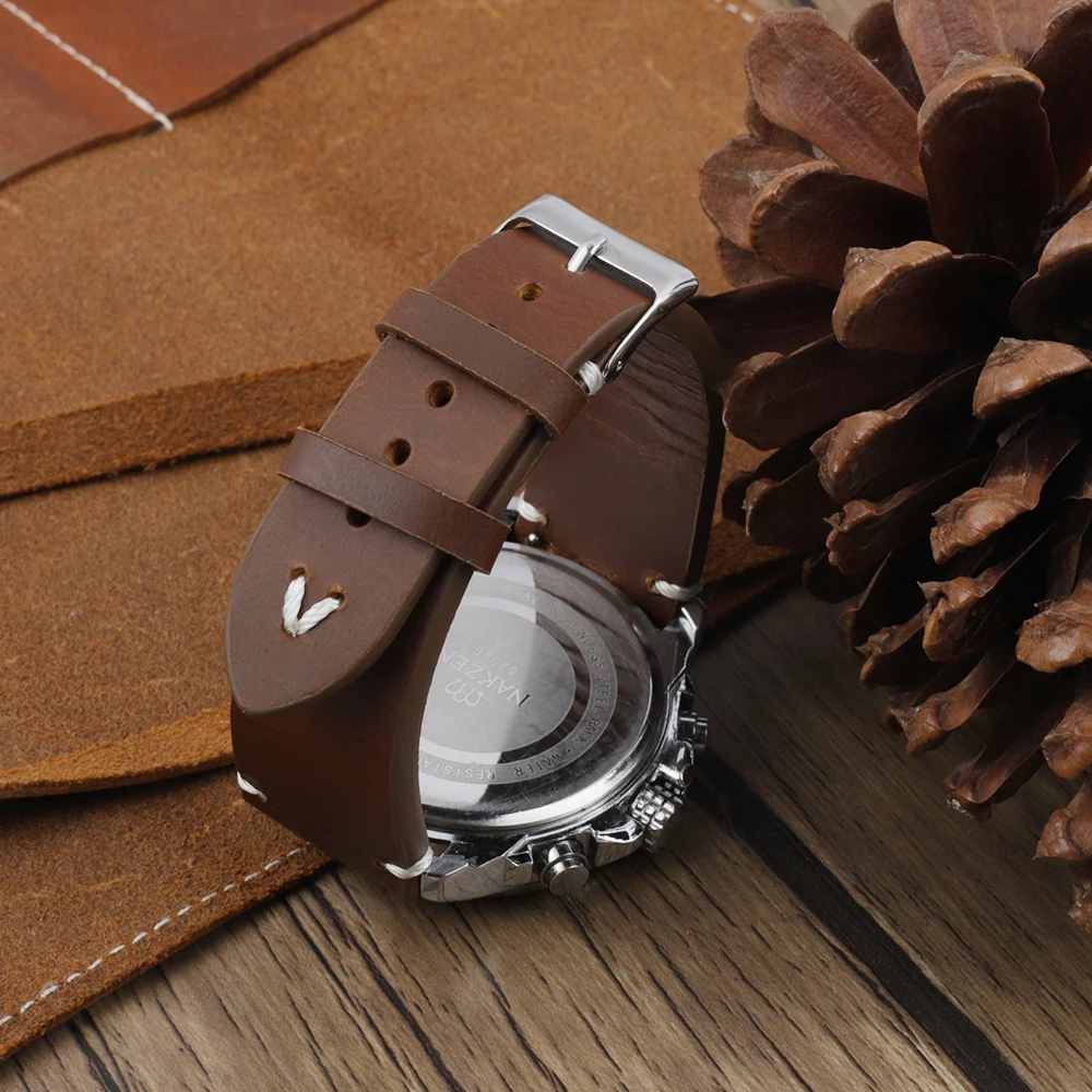 Retro Genuine Leather Watchband 18mm 20mm 22mm Black Coffee Brown Handmade Stitching Watch Strap Replacement Men Wristband