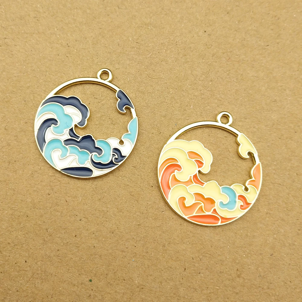 10pcs Sea Wave Charm for Jewelry Making Diy Accessories Enamel Necklace Earring Keychain Pendant Alloy Metal Gold Plated