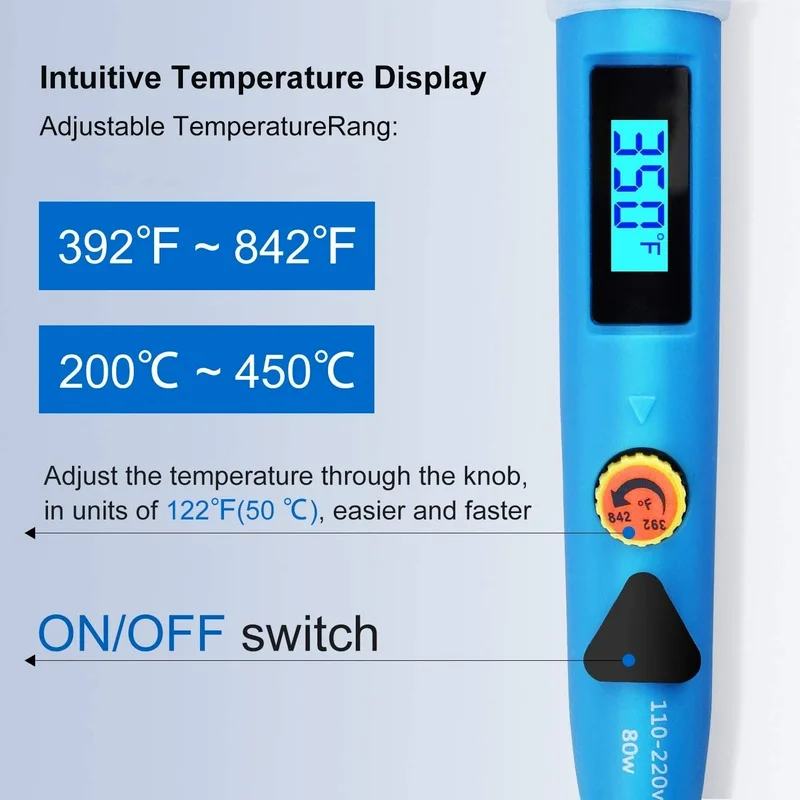 Kit de pistola de aire caliente para soldar, herramientas de soldadura con pantalla LCD Digital, temperatura ajustable, calentamiento rápido, 80W