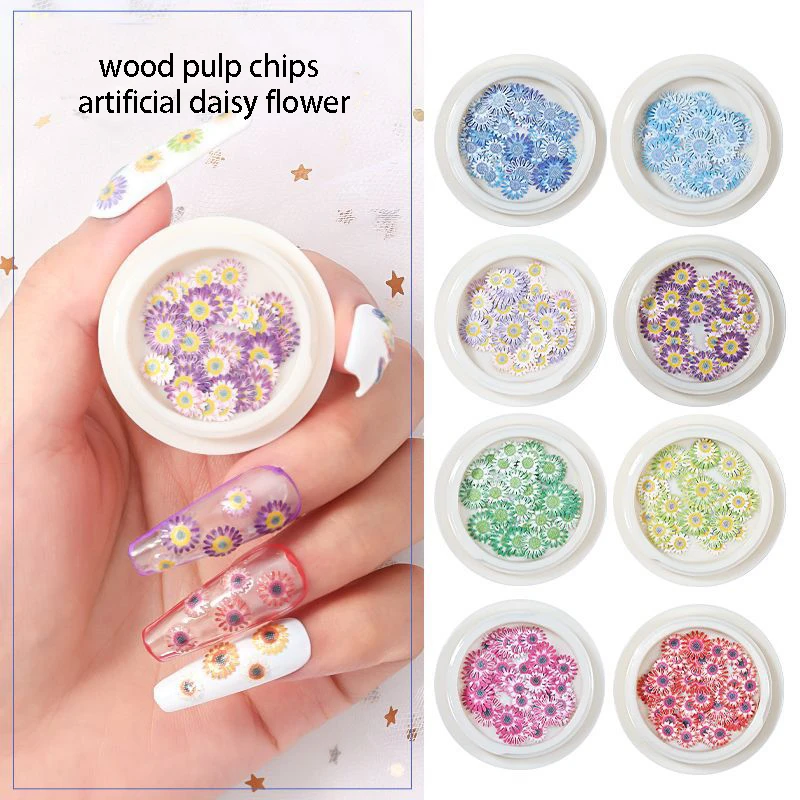 50Pcs/Box Nail art Mini Daisy Dried Flowers Wood Pulp Clips Fresh Pastoral DIY Epoxy Resin Nail Art Decoration