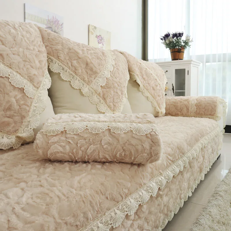 Non-slip Thick Cushion European Custom Plush Sofa Cover Lase Couch Cover Pillowcase Solid Color
