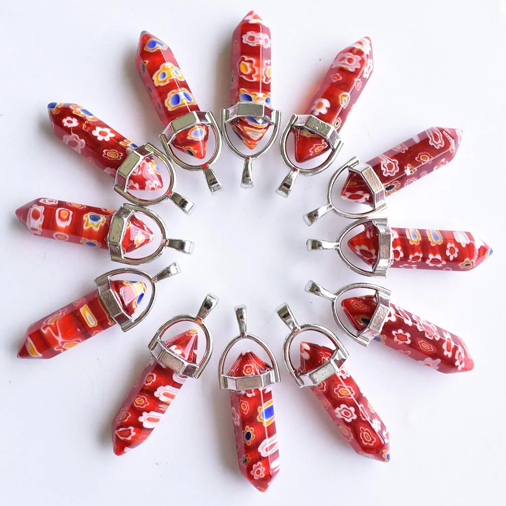 Großhandel 24 Stück/Set Farbige Glasblumen Sechseckige Säulenperlen Halsketten-Anhänger für Damen Modeschmuck Kostenloser Versand – Detail 7