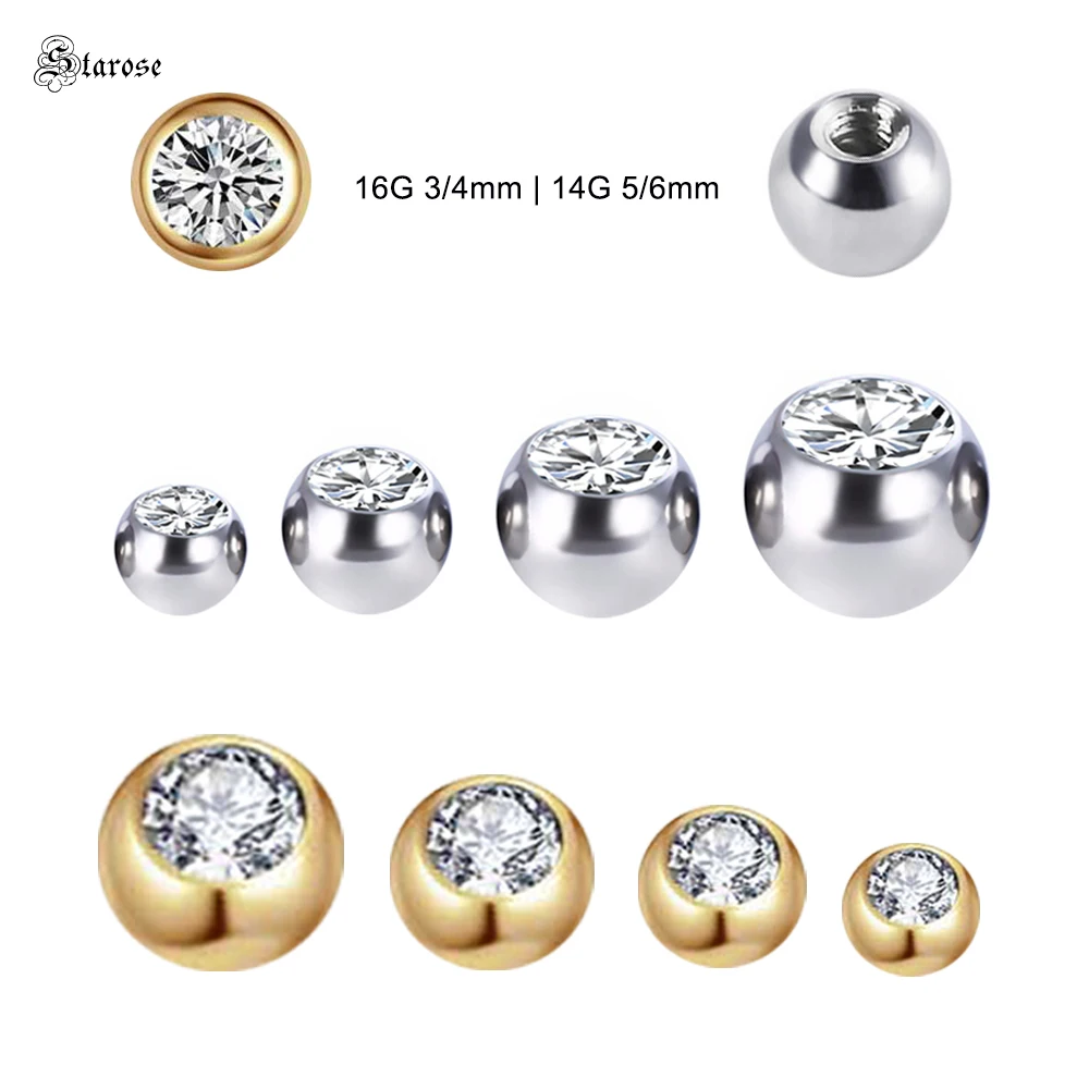 10Pcs 16Gx3/4mm 14Gx5/6mm Screw Ball End Beads Stud Earring Earplugs Replacement Spare Parts Helix Piercing Jewelry Accessories