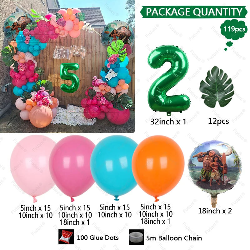 1set Moana Princess Balloons Garland Arch Kit For Kids Birthday Baby Shower Party Decors Age 1-9 32\