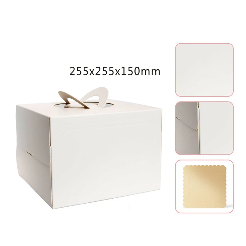 

8 Inch White Baking Box European-Style Cake Food Box Hot Pressing Process Gift Boxes & Bags 25.5X25.5X15cm LBShipping