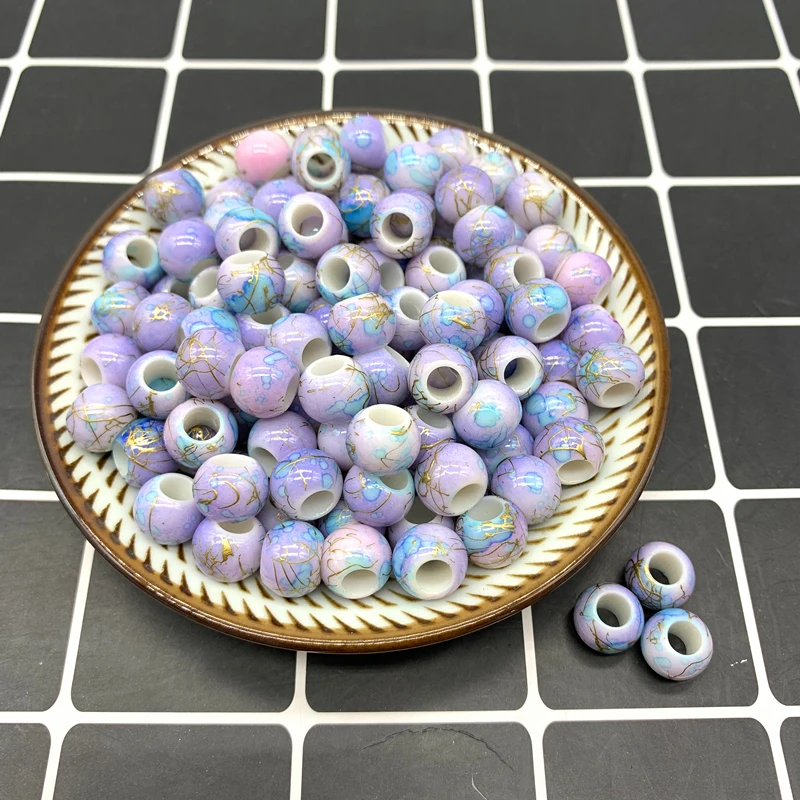 50pcs/lot 10x8mm Acrylic Printing Stripe Spacer Beads Big Large Hole Beads For DIY Jewelry Making