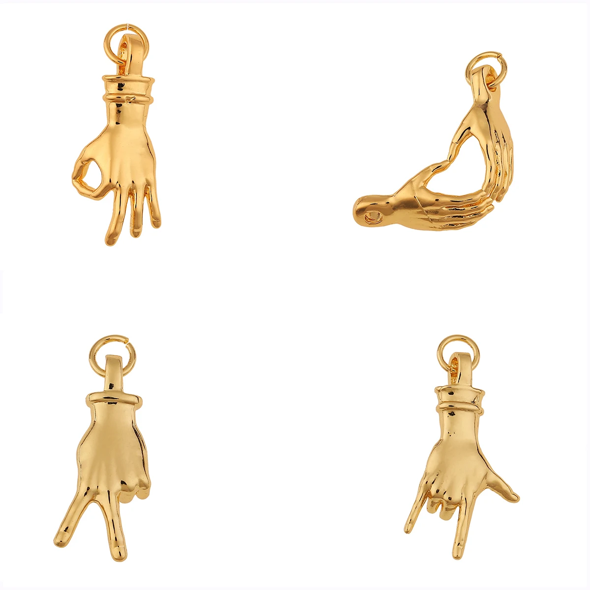 AAA Hand Gesture Finger Sign Language Charm Pendant Gold-plated Jewelry Necklace Bracelet Making Wholesale Metal Accessories DIY