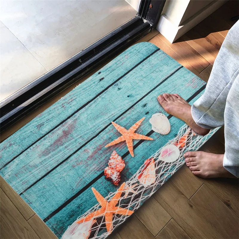 Hot Sale Beach Seashells Starfish Sand Bath Mat Holidays Summer Bathroom Carpet Rug Non-Slip 3 Piece Toilet Mat Set Starfish F