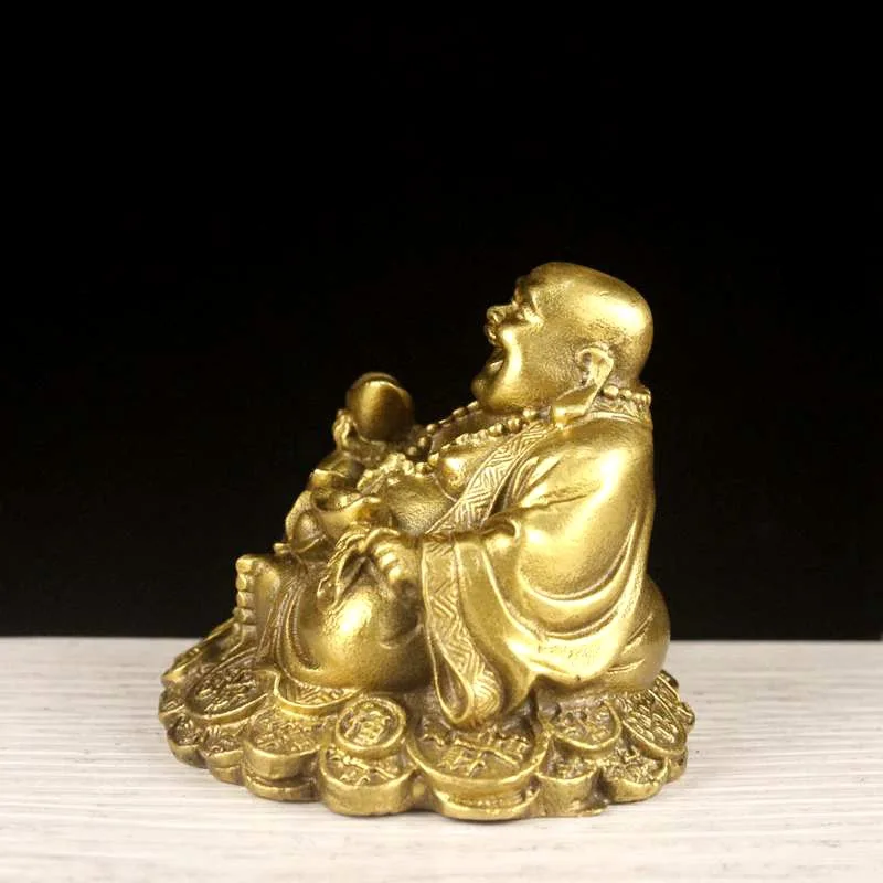 Figura di Buddha per auto Maitreya in rame puro ottone, buona fortuna e moneta d\'oro in metallo statua di Buddha decorazione per la casa ornamento