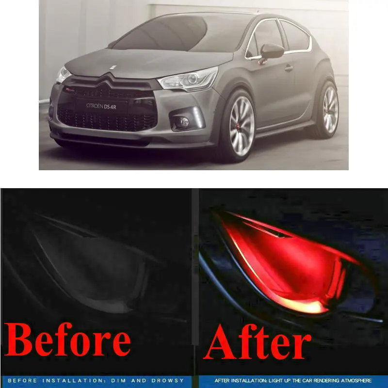 

4pc CF style stickers on cars interior inside door handle atmosphere lamp for citroen DISPATCH DS3 DS4 DS5 NEMO RELAY