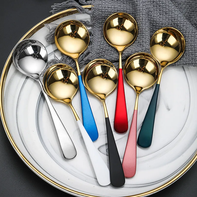 15.9cm*4.5cm Round Head Coffee Spoons Stainless Steel Mixing Tea Dessert Cake Scoop Multicolor Kitchen Tableware Accessories