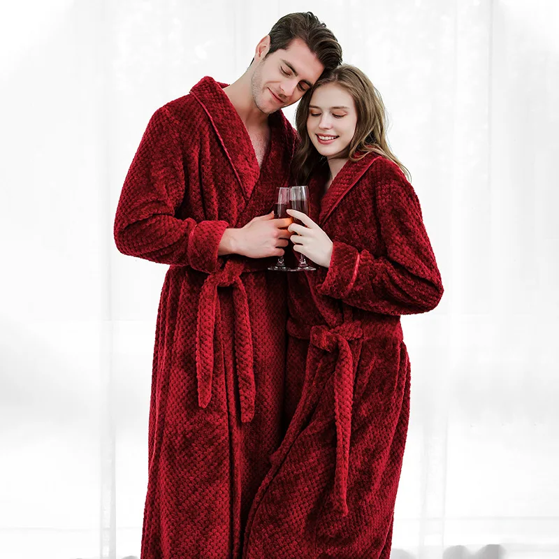 Customize Nama Date Women Men Warm Dobby Coral Fleece Bathrobe Winter Thick Flannel Thermal Kimono Dressing Gown Bride Peignoir