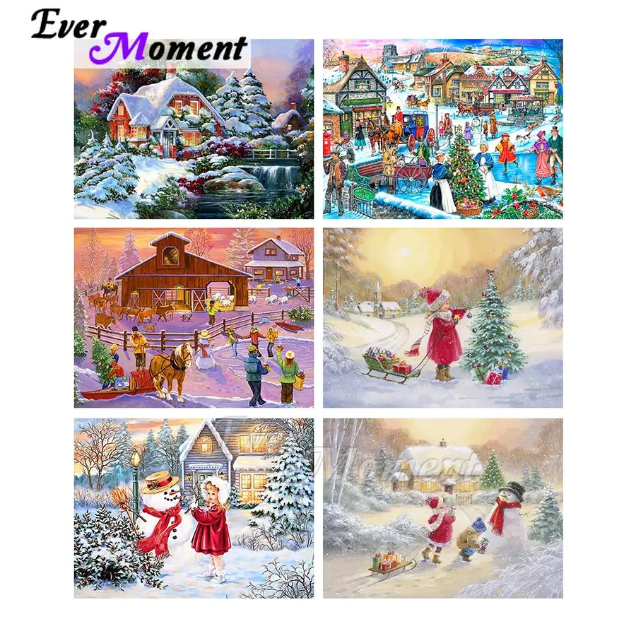 Ever Moment Diamond Painting Christmas Winter Scenic Resin Drills House Stuff For Home And Decoration Gifts Embroidery ASF2216