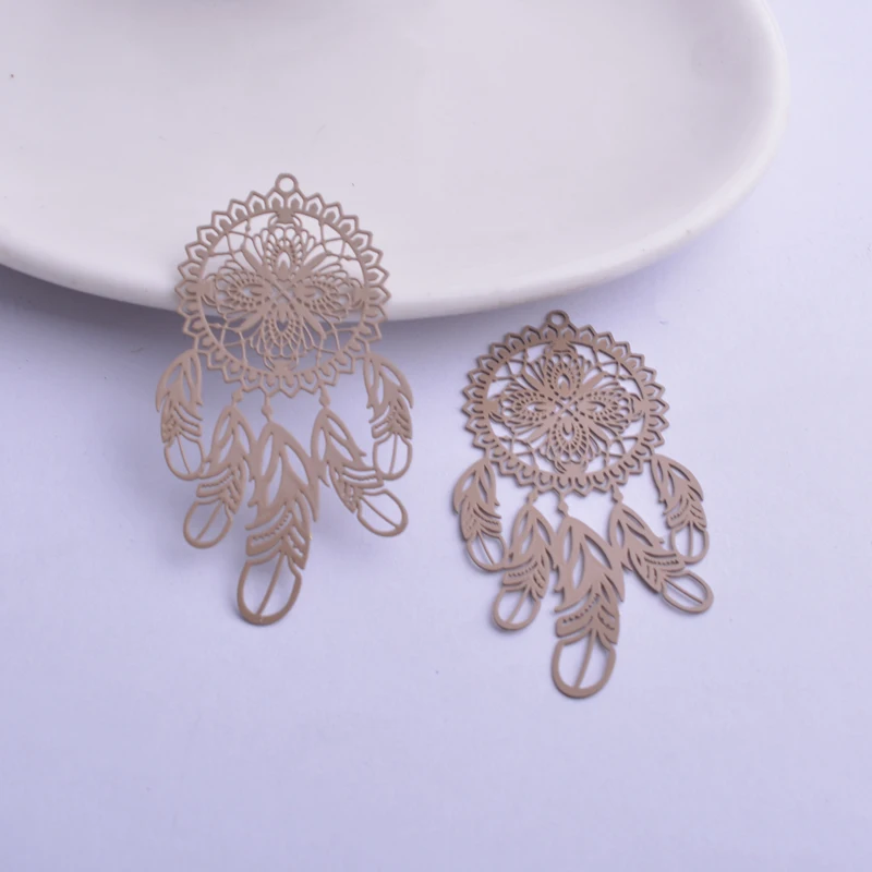 30 Stück AB6374 27*48mm Filigran Versilberte Traumfänger-Ohrring-Anhänger aus Messing in Roségoldfarbe, Traumfänger-Charms, DIY-Teile – Detail 12