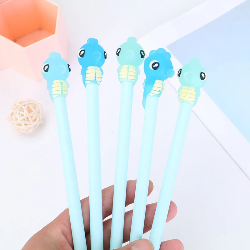 

24PCS Korean Stationery Cartoon Cute Seahorse 0.5mm Gel Pen Learning Office Signing Pen Pulling Cap Black Water Pen