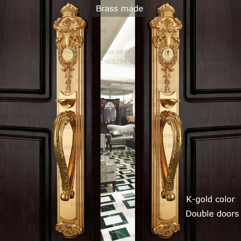 

American style brass made villa wooden door pull and push handle lock, double open meeting entrance door locks