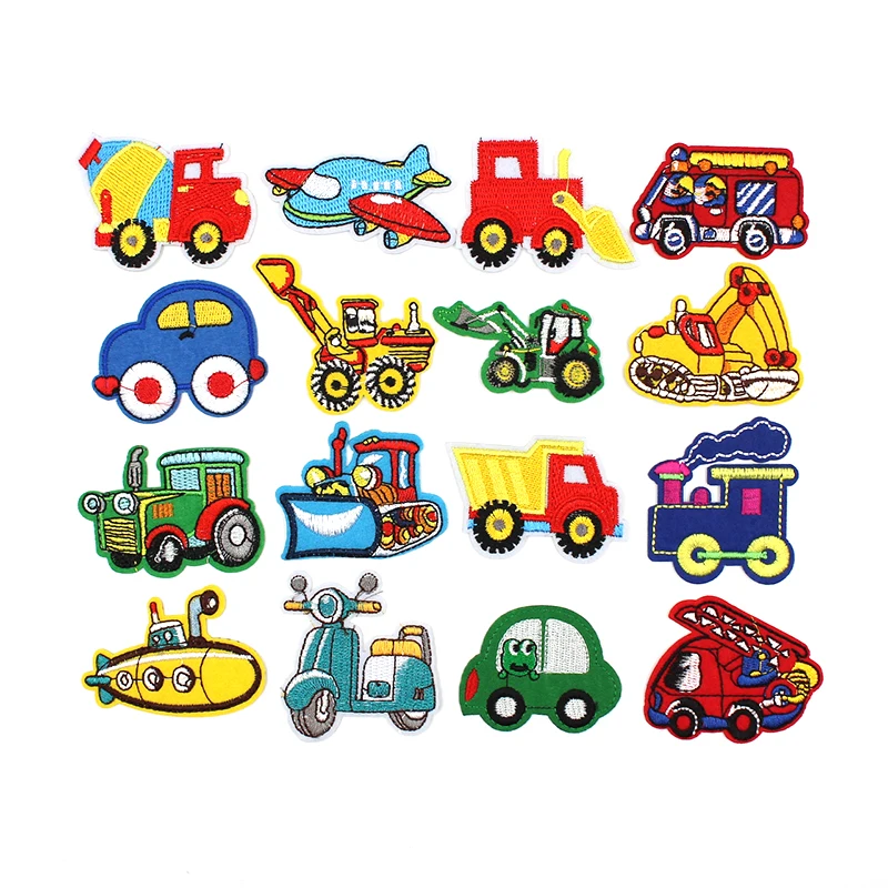 10pcs Cartoon Truck Patches Iron On Sew On Embroidery Transportation Stickers DIY Badge Fabric Appliques For Coats Jeans Bags