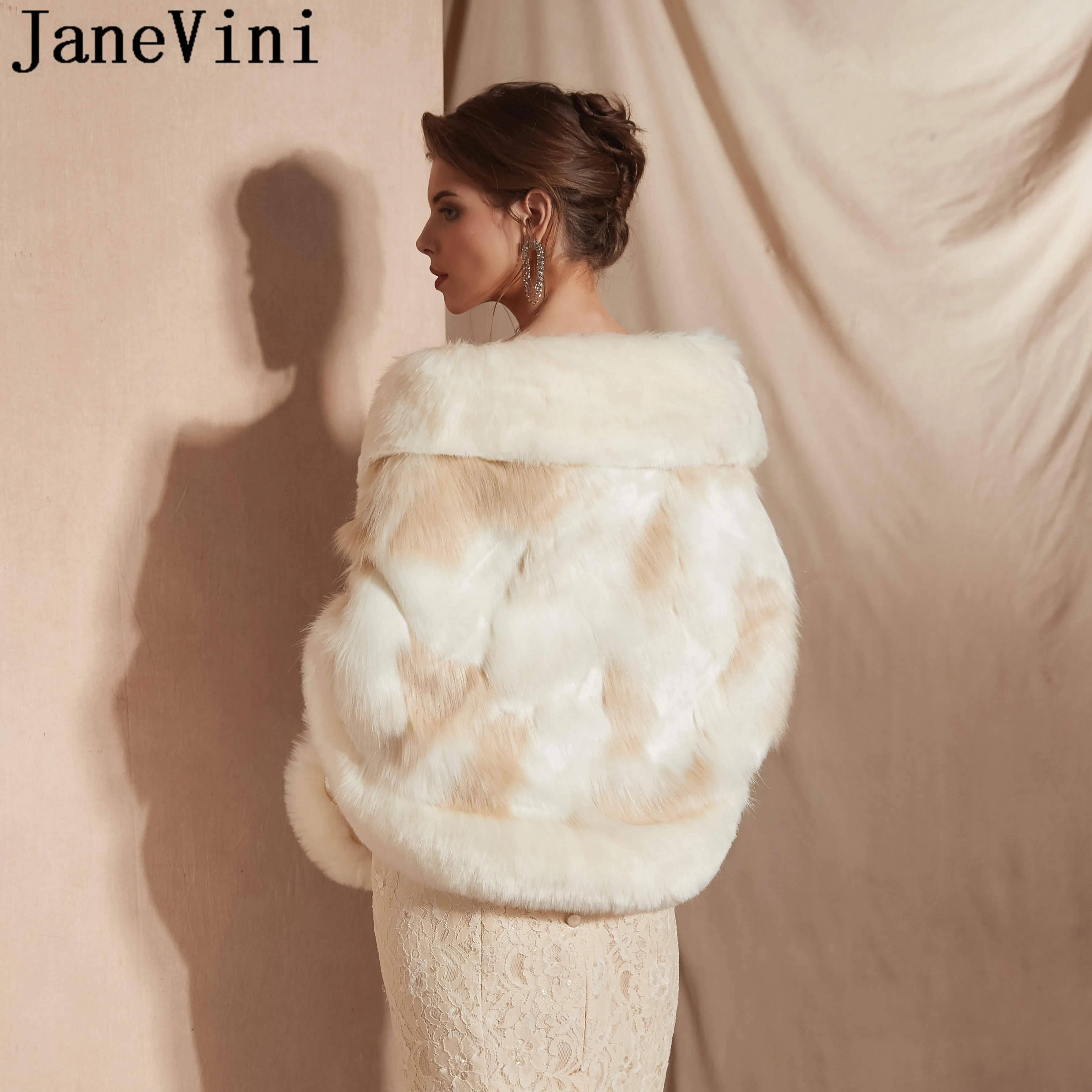 JaneVini – robe de soirée en fausse fourrure pour femme, châle, manteau de fourrure, étoles, cape, étoles, veste de fête Chic, 2020