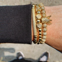 3pcs/Set Luxury Royal King Crown Dice Charm CZ Ball Elastic Bracelet Mens Fashion Bracelets & Bangles Women Jewelry
