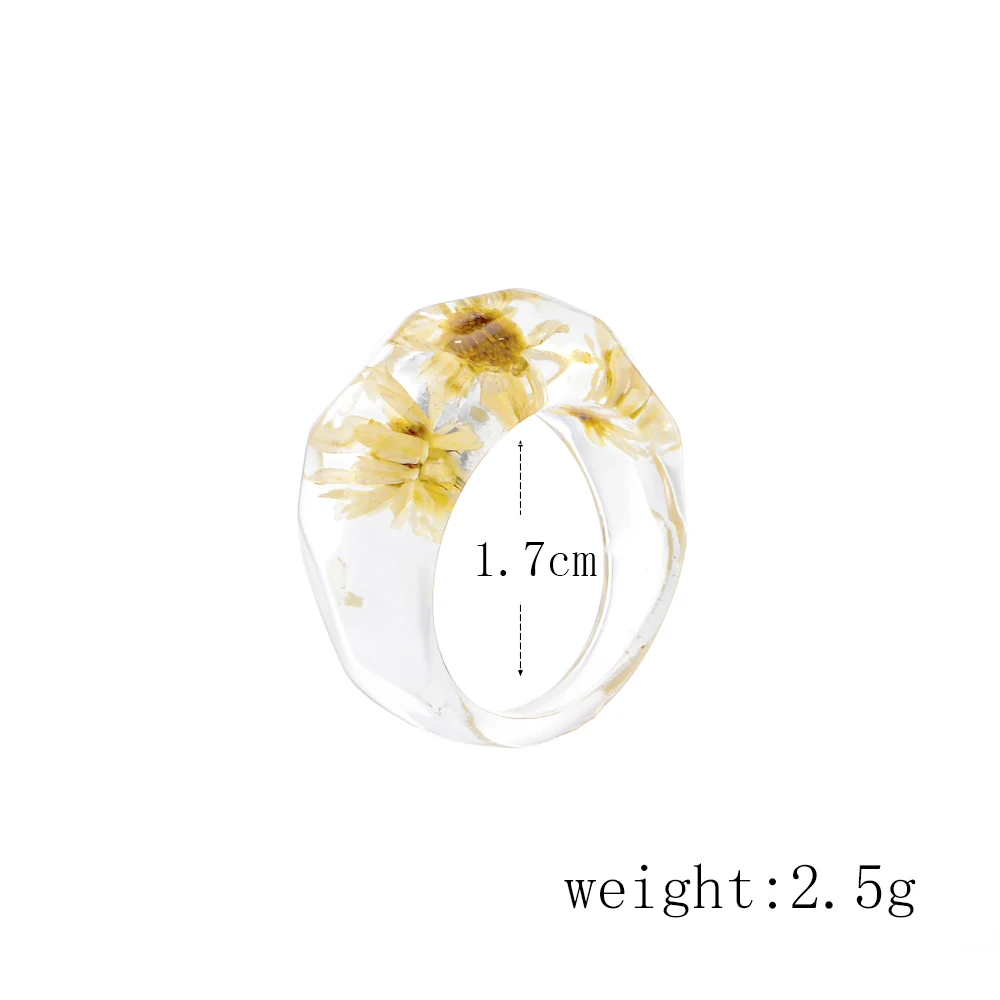 Lost Lady Fashion Transparent Chunky Epoxy Resin Rings Cute Multicolor Dried Flower Finger Rings for Women Party Jewelry Gifts