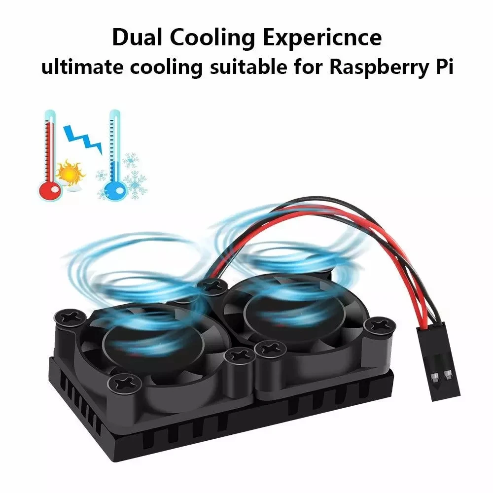 Ventilador de refrigeración de Metal para Raspberry Pi 4, enfriador doble para Raspberry Pi 4 Modelo B 4B / 3B +