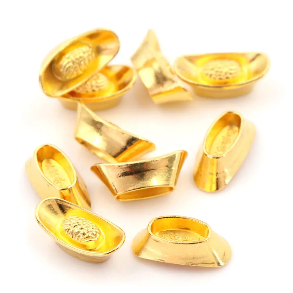 10pcs/set Mascot Metal Crafts Feng Shui Auspicious Lucky Money  Gold Ingot Decoration Crafts