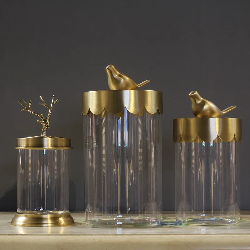 

Gilded Glass Storage Jar with Lid Creativity Animal Decor Living Room Candy Organizer Kitchen Cereal Dispenser Home Decoration