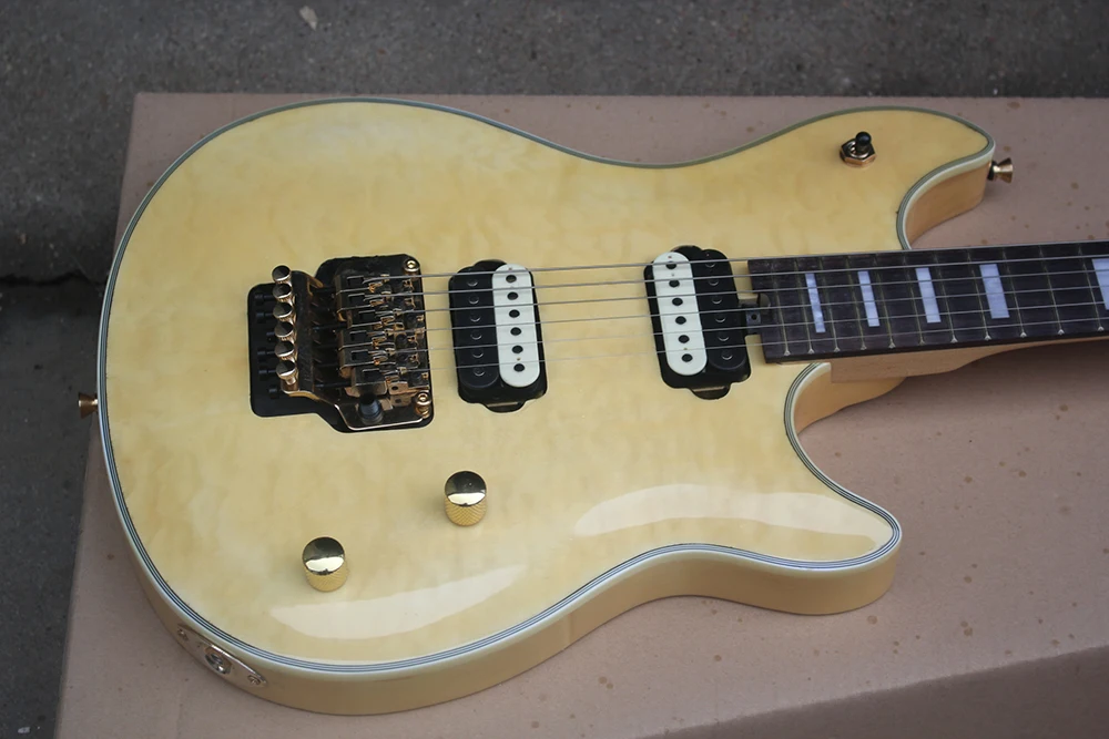 Light Yellow Electric Guitar with Rosewood Fretboard,Quilted Maple veneer,Customized Logo/Color Available