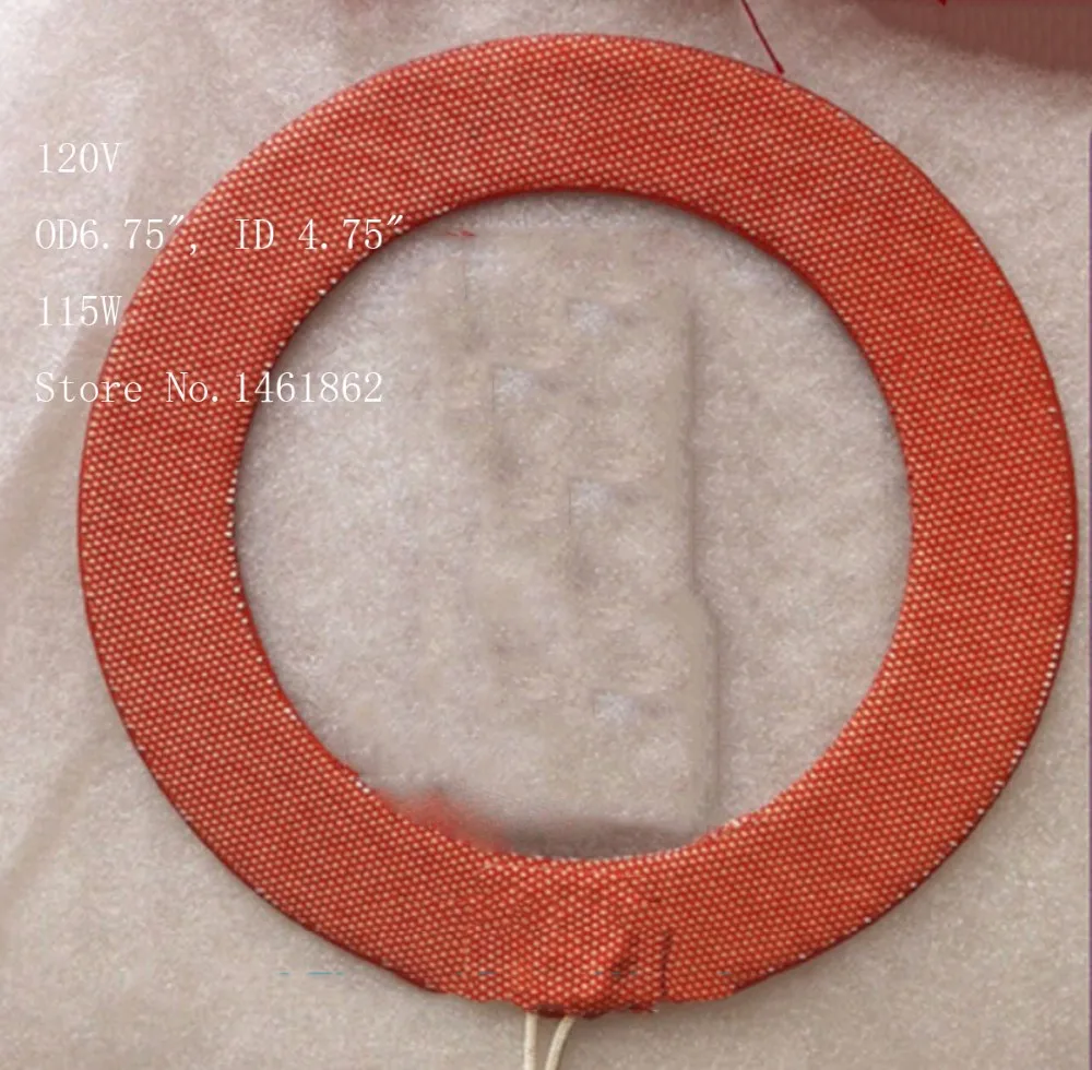 

Custom Flexible Silicone Heater Rubber Heating Element, Ring Heater,OD6.75", ID 4.75", 115W 120V Leads 1M, Industrial Heater