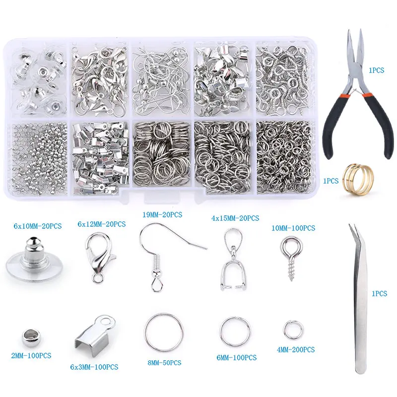 Schmuckzubehör-Set aus Legierung, Schmuckherstellungswerkzeuge, Kupferdraht, offene Biegeringe, Ohrringhaken, Schmuckherstellungszubehör-Kit